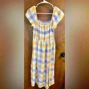 Arizona Jean Co Women’s checkered orange purple flowy dress size medium